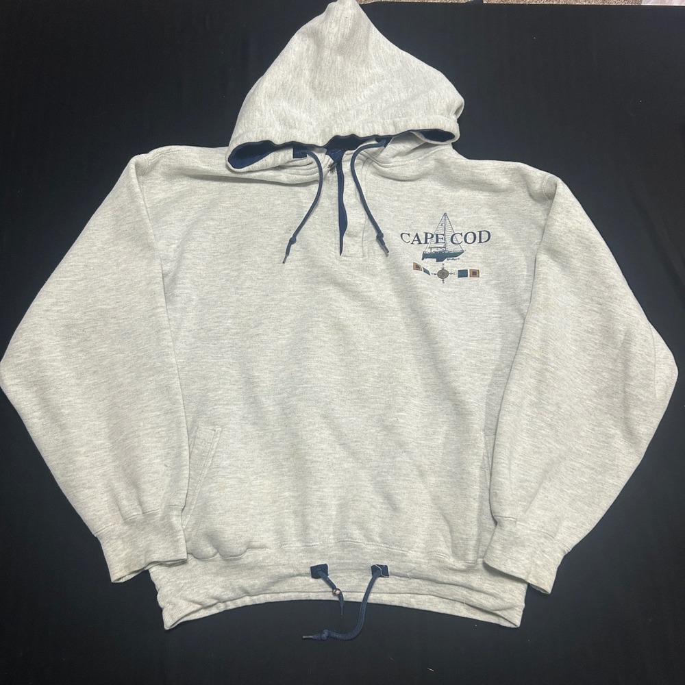 BAC Premier Cape Cod Hoodie Gray Navy Nautical Sailboat Vintage Mens Medium